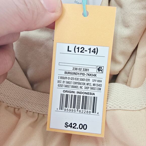 Kona Sol Textured Burgundy Bow One-Piece Swimsuit L New - Picture 5 of 7